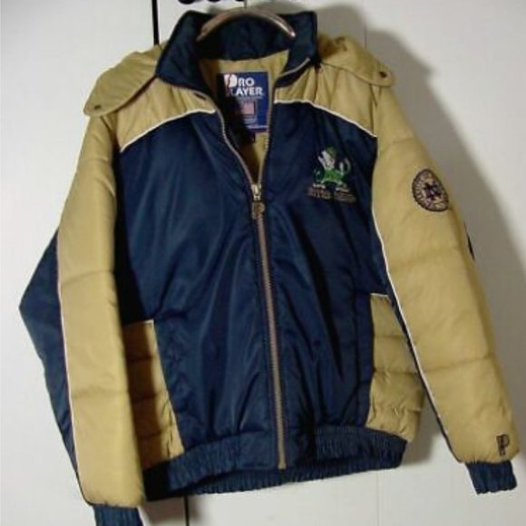 Vtg Pro Players Puffer Hooded Notre Dame Blue /Yellow Jacket Sz 2XL - Picture 8 of 8